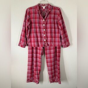 SUNDANCE Cotton Flannel PJs Plaid Pajamas Pink Red Loungewear Boho Cottagecore L